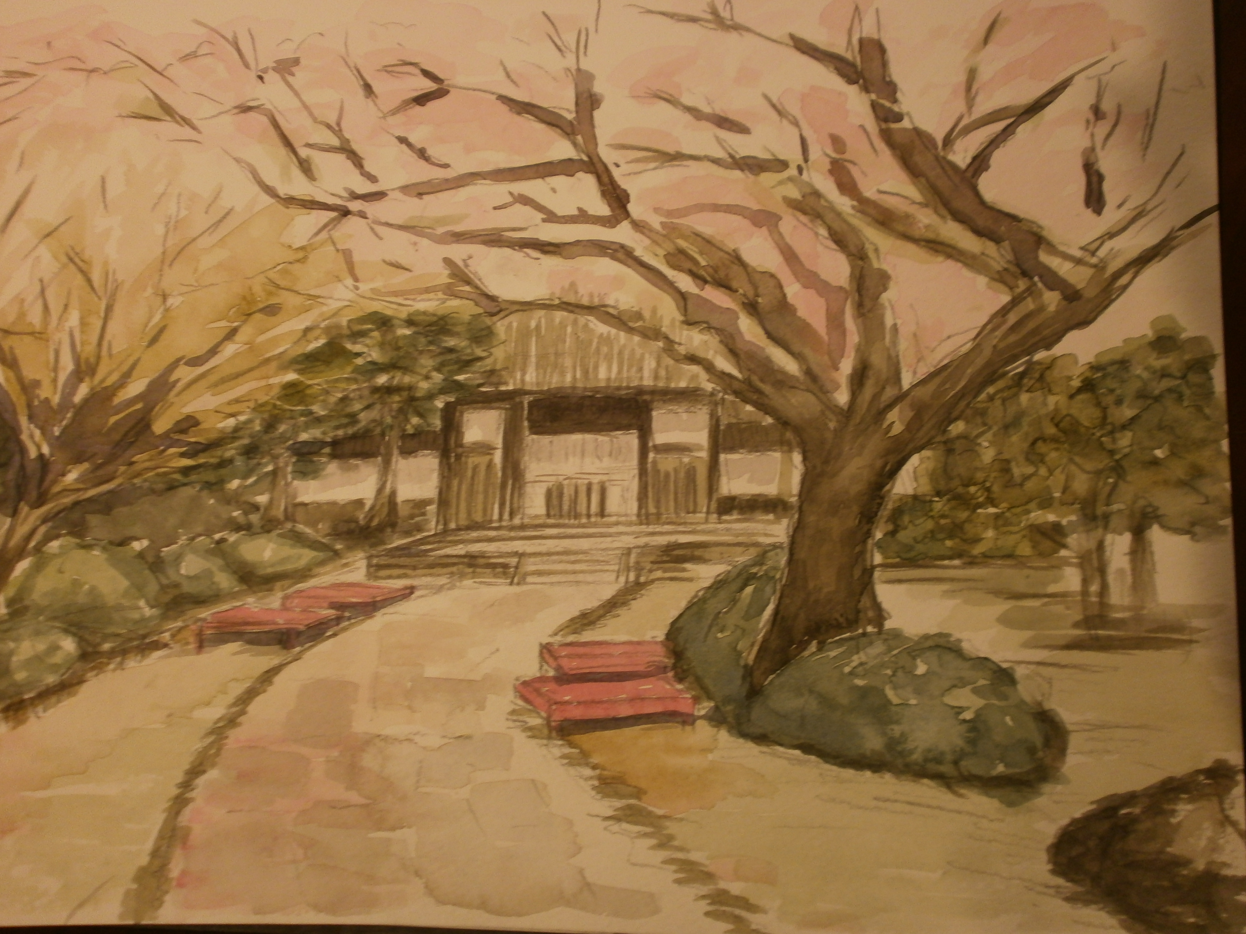 桜の風景 水彩画教室 アクテデュース